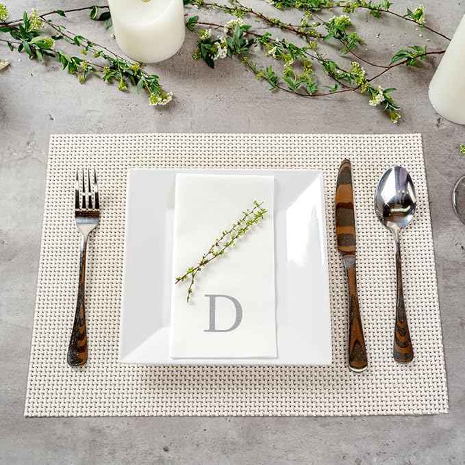 Luxenap 15.8 X 7.9 Inch Linen-Feel Guest Towels, 2000 Lettered Hand Towels - Silver Letter 'D', Sans Serif Font, White Paper Dinner Napkins, airlaid, For Restrooms And Tables - Restaurantware
