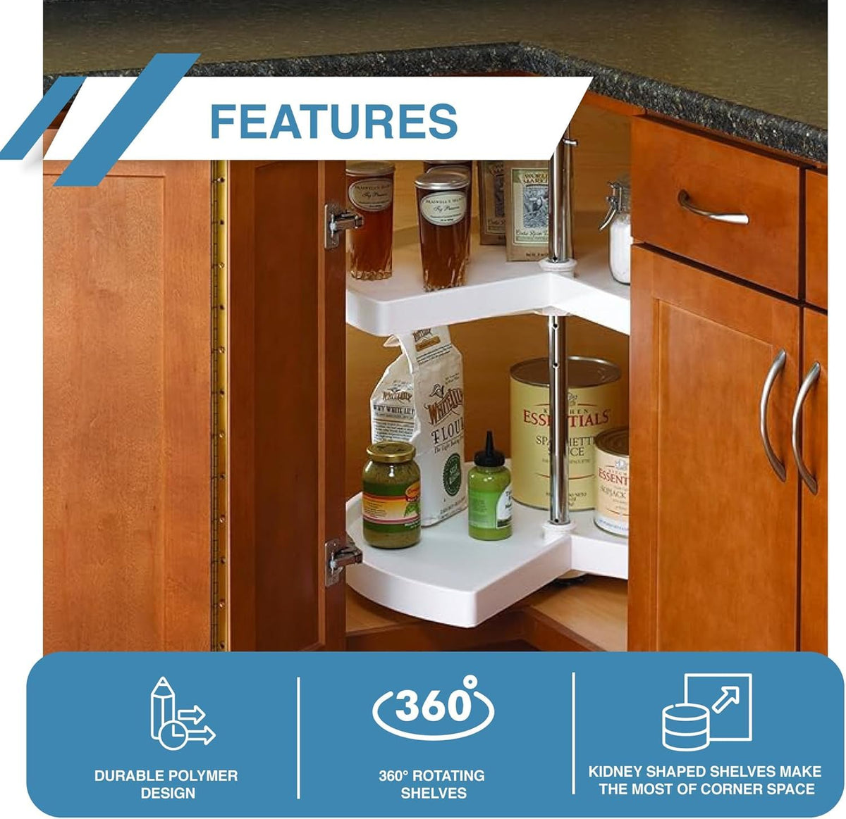 KV Lazy Susan Kidney Shaped 2 Polymer Shelves 24"