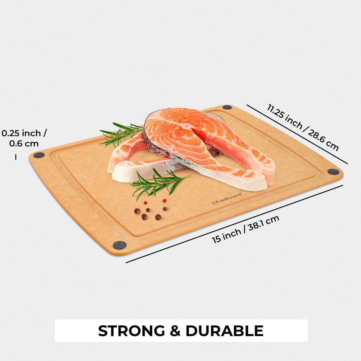 Wood Cutting Board for Kitchen (15" x 11.25" [Groove] [Natural Slate] / 15"L x 11.3"W)