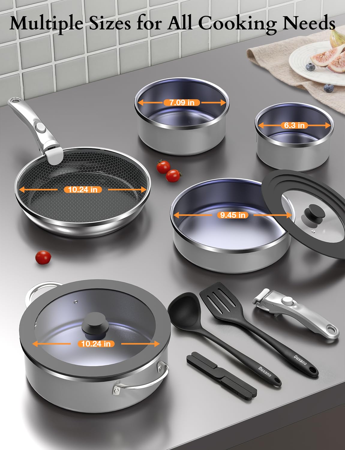 Ceramic Pots and Pans Set Non Stick (Charcoal Gray)