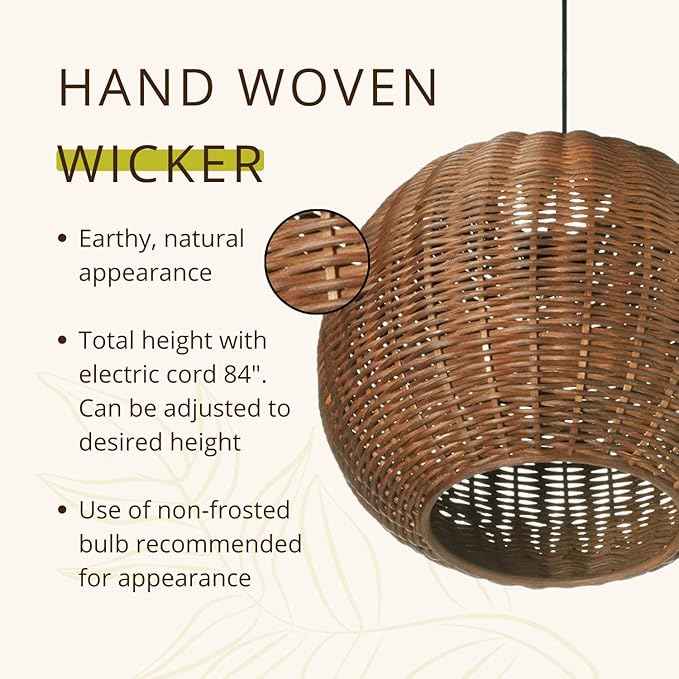 KOUBOO Wicker Ball Pendant Light, Rustic Brown