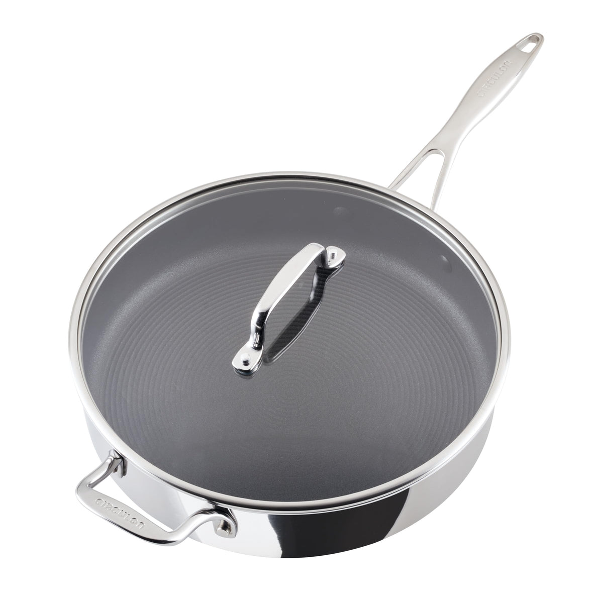 C1 Series Clad Stainless Steel with ScratchDefense Technology Cookware Nonstick Induction Saute Pan with Lid and Helper Handle (5 Quart)