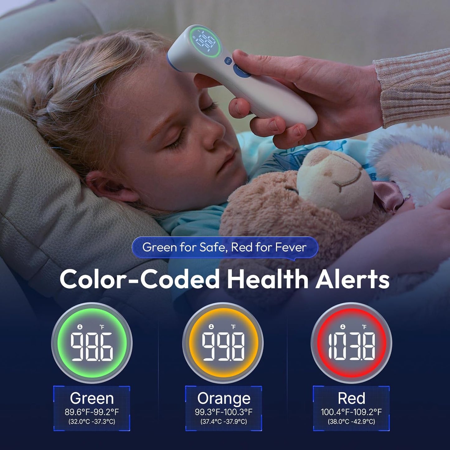 No-Touch Thermometer for Adults and Kids, 1-Second Fast Reading, Color-Coded Fever Alarm, Silent Mode, Object & Room Temperature Function, Baby Essential | Home Medical | Nurse Accessories for Work