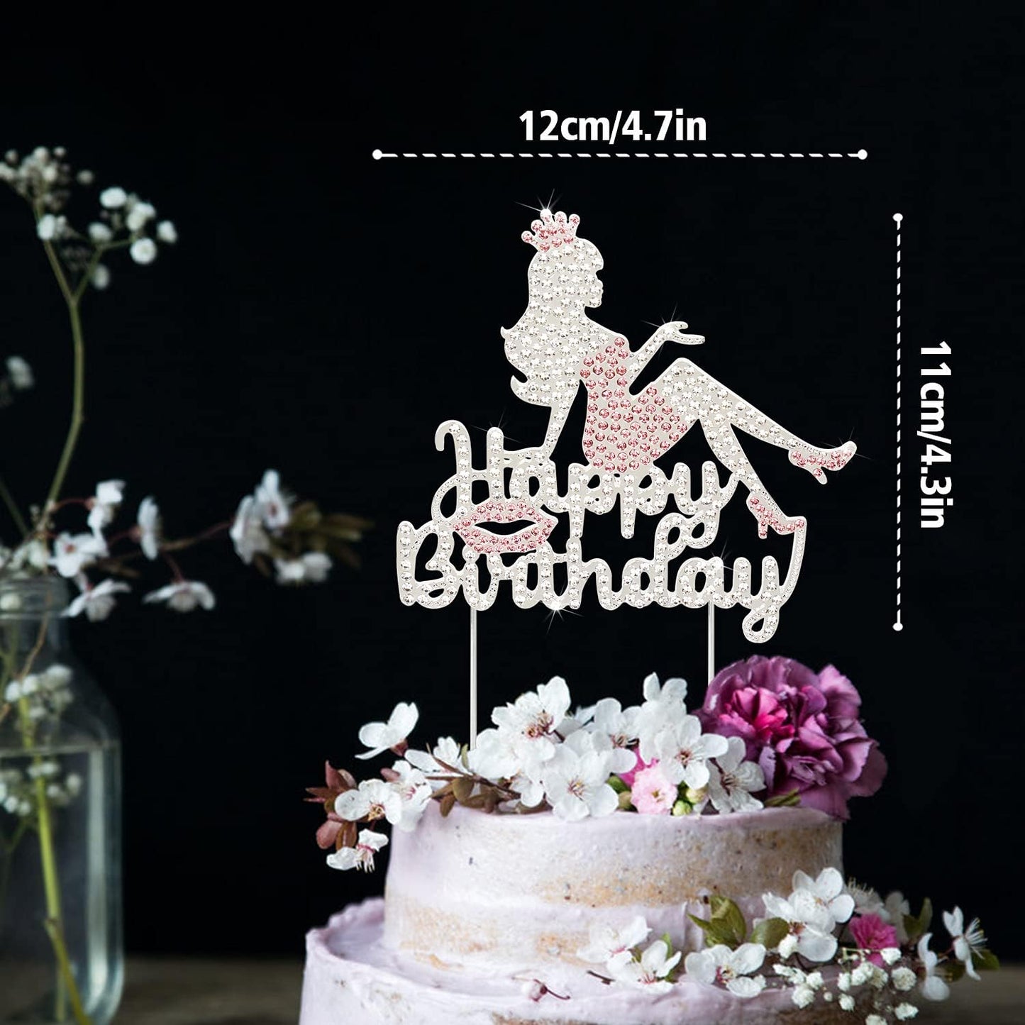 LINGTEER Happy Birthday Crown Queen Lady Rhinestone Cake Topper - Cheers to Makeup Spa Birthday Party Cake Centerpieces Decorations Gift Sign - Pink.