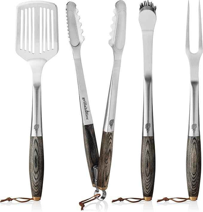 Grillaholics Premium BBQ Grill Tools – The Ultimate Grilling Gift for Dad - Luxury 4-Piece Barbecue Utensils Grill Set with Wooden Gift Box