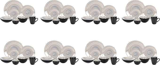 Stoneware Sonoma 56pc Dinnerware Set, Black + Speckled Spin Wash Grey