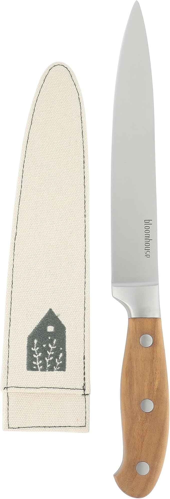 Bloomhouse 8-Inch Slicing Knife – German Stainless Steel Carving Blade with Forged Italian Olive Wood Handle, Full Tang Knife for Meat, Roasts & BBQ