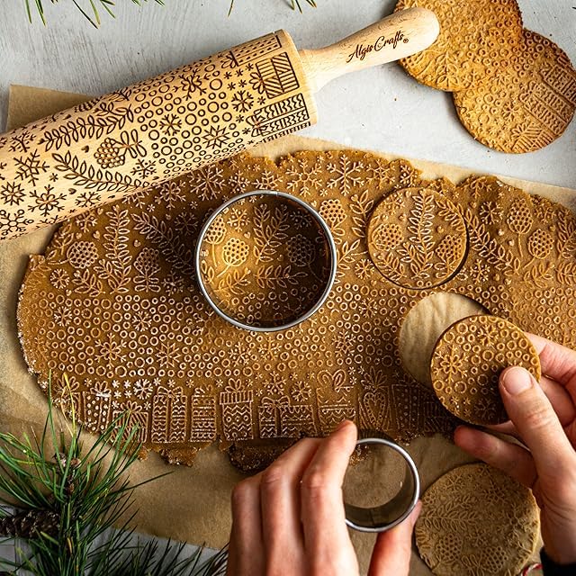 FOREST ANIMALS Embossing Rolling Pin. Laser Engraved Dough Roller for Embossed Cookies Fondant or Pottery by Algis Crafts