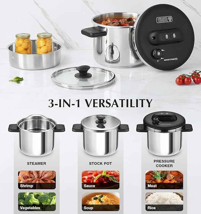 KOCH SYSTEME CS 14 Piece Stainless Steel Cookware Set with Pressure Cooker, Stainless Steel Pressure Cooker with Pots and Pans Set, 18/10 Stainless Steel Cookware Set, Induction Ready