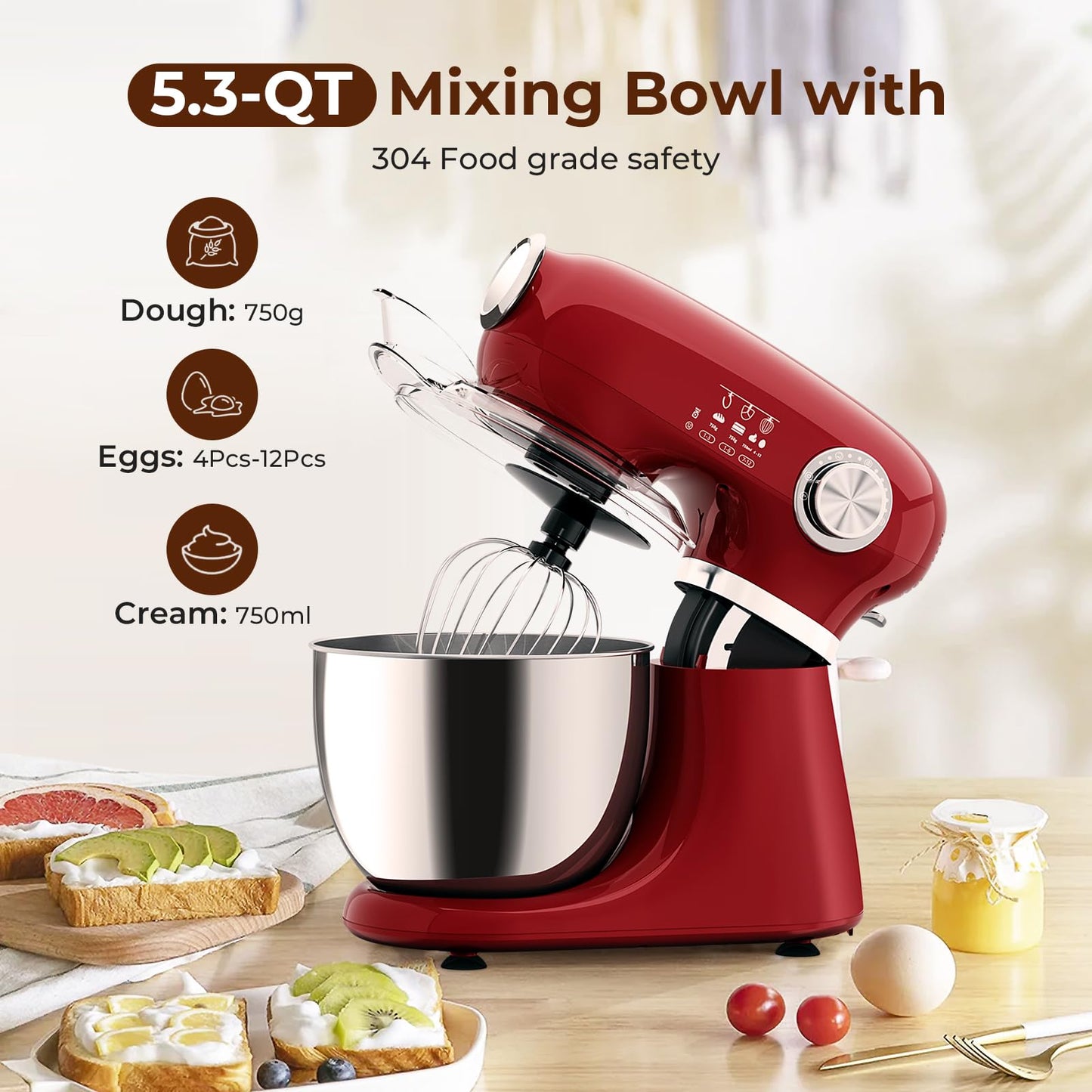 5.3 Quart Electric Stand Mixer With 12 Speed (RED-NEW / 5.3 quart)