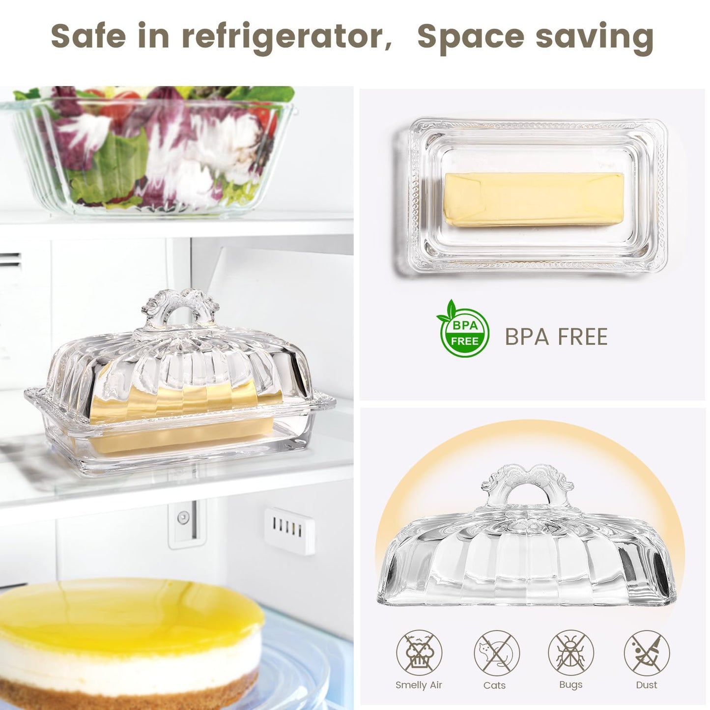 Modern Fancy Clear Glass Butter Dish with Lid (Clear-4 / Amber/Clear)