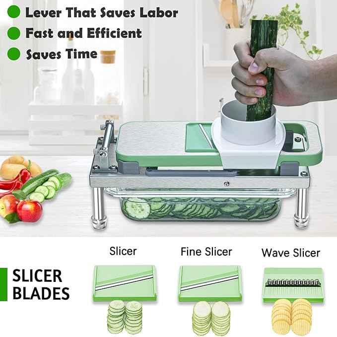 Stainless Steel Vegetable Chopper with 10 Blades - Mandoline Slicer-Pro Food Chopper with Container - Veggie Salad Onion Chopper - Potato Dicer - Tomato Cutter - Cheese Grater