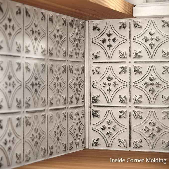 American Tin Ceilings Tin Backsplash [5-Pack with Trim Kit] in Pattern #3 and Bright White Satin Color 24" x 24" (20 Sq Ft) for Kitchens | Genuine Tin | Made in The USA | Model: kit5-b-p03-wbs