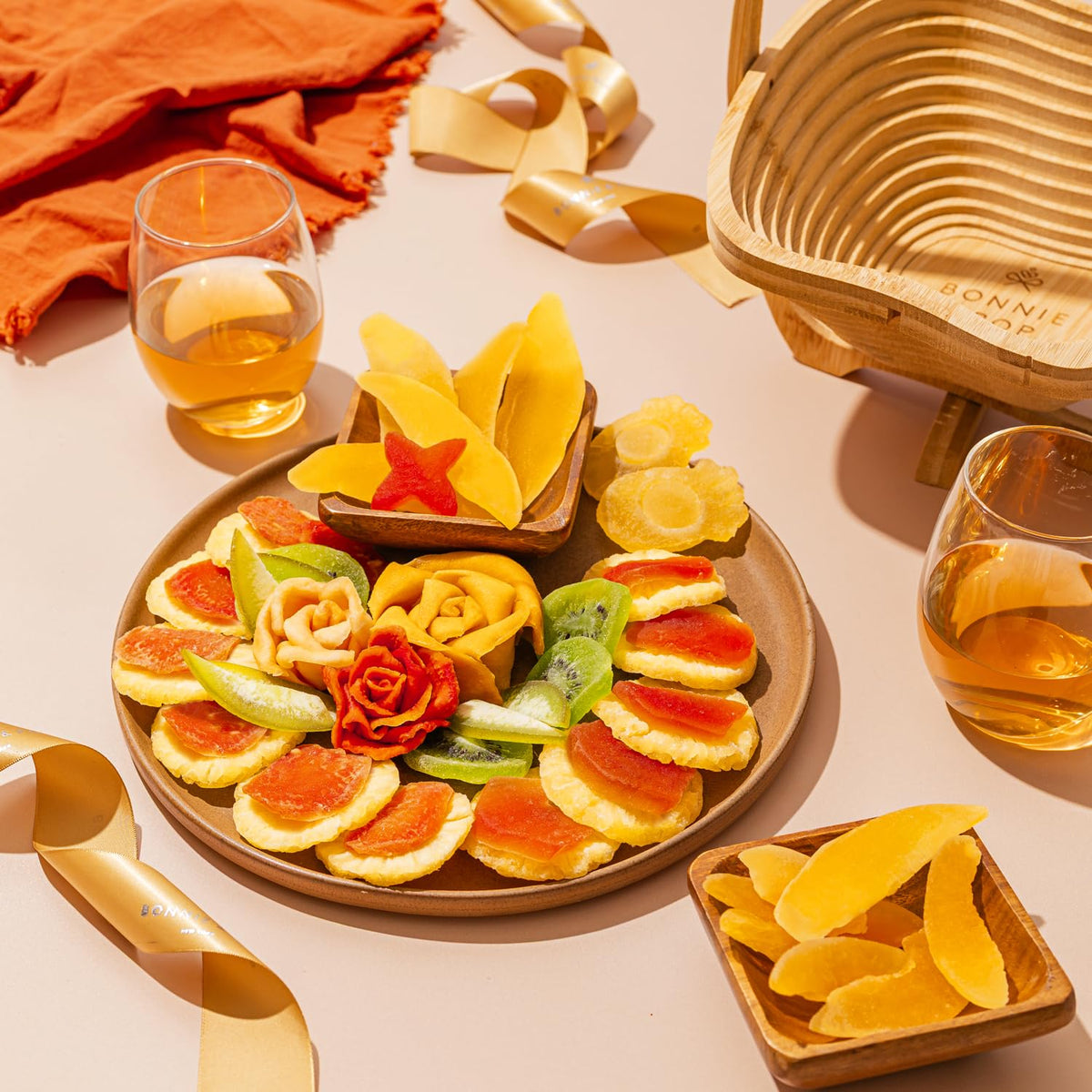 Dried Fruit Gift Basket with Wooden Tray (Exotic)