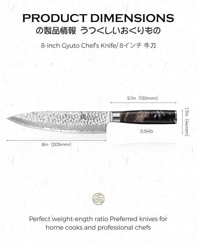 Japanese Chef Knife, 67-Layer Damascus Steel 8 Inch Kitchen Knife with AUS-10 Core, Professional Hand Forged Gyuto Knife with Gift Box, Ergonomic Handle, Ideal Valentine's Day Gifts for Men Women