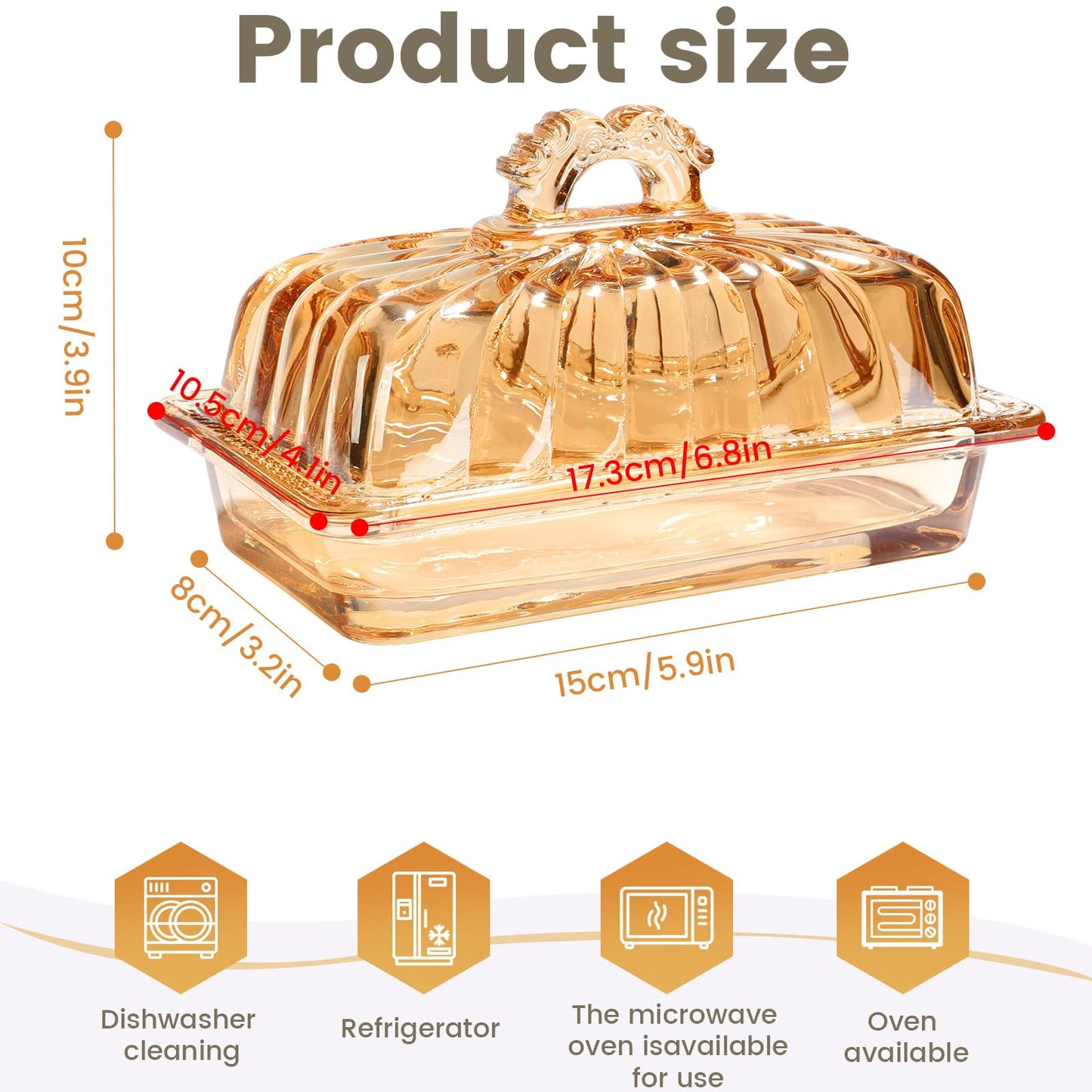 Vintage Fancy Amber Glass Butter Dish with Arch Handle Lid (Amber-4 / Butter Dish)