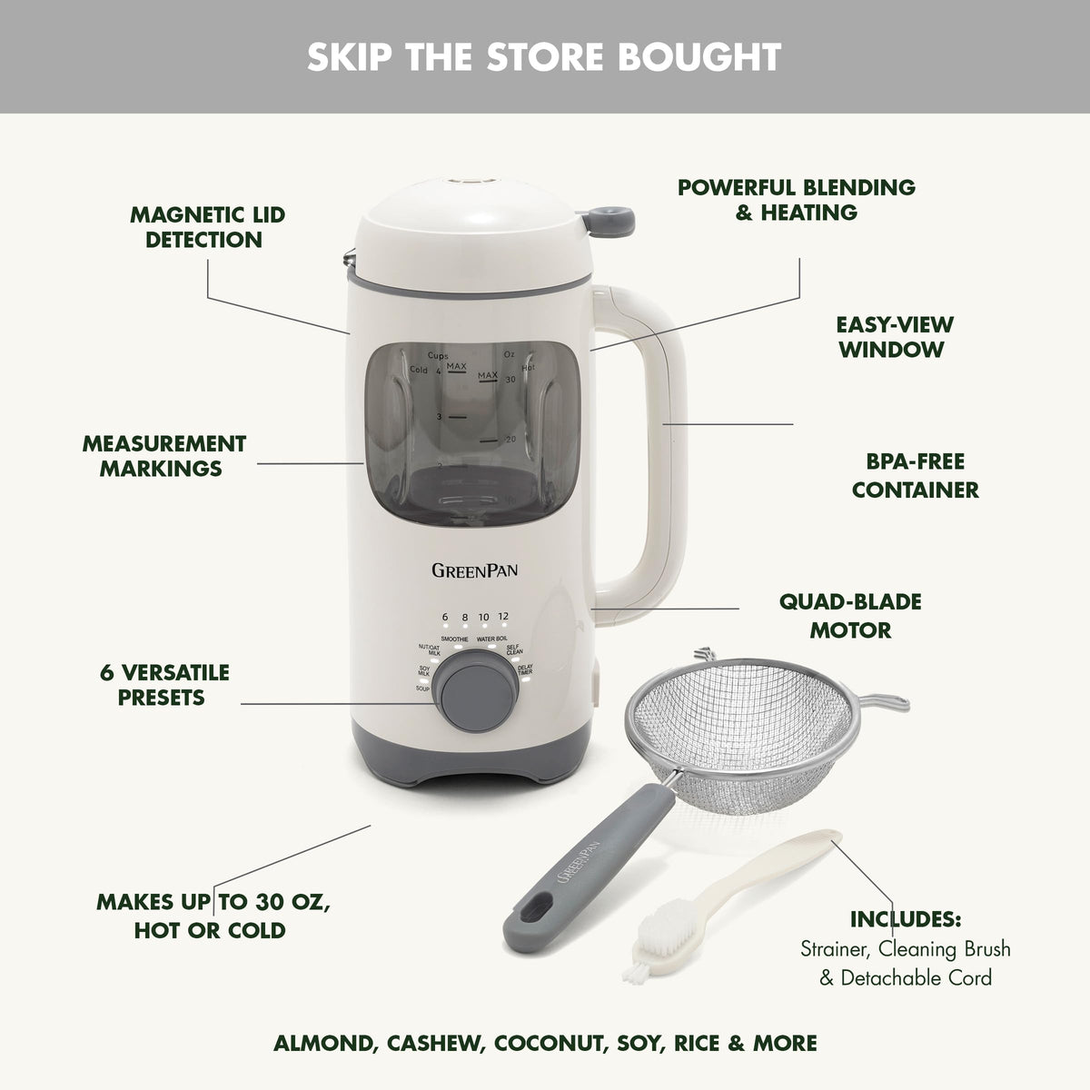 30oz Nut Milk Maker Machine (Cream)