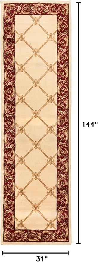 Well Woven Timeless Collection Fleur De Lis Ivory 3x12 Runner Luxurious Traditional French Aubusson Oriental Area Rug Perfect for Living Room Bedroom or Dining Room Easy-to-Clean Durable Design
