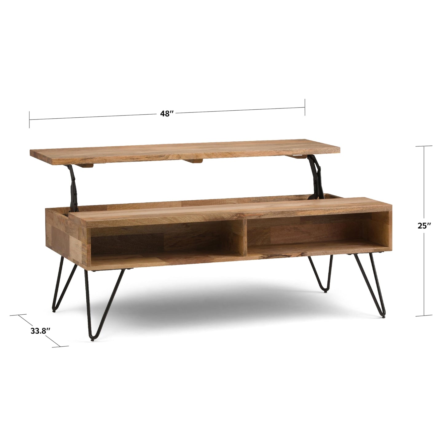 Lockhart 30" Wide Solid Mango Wood Drum Coffee Table in Natural (Wide Lift Top Coffee Table / 48 inch / Refined Natural)