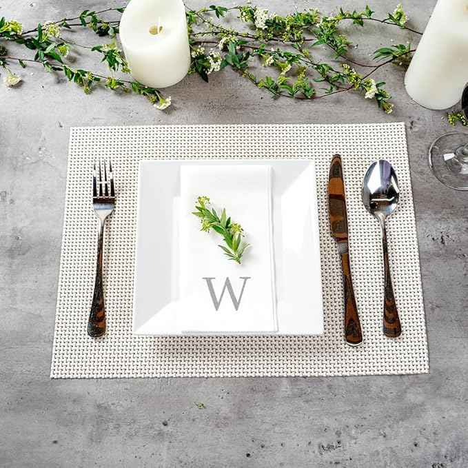 Luxenap 15.8 X 7.9 Inch Linen-Feel Guest Towels, 2000 Lettered Hand Towels - Silver Letter 'W', Sans Serif Font, White Paper Dinner Napkins, airlaid, For Restrooms And Tables - Restaurantware