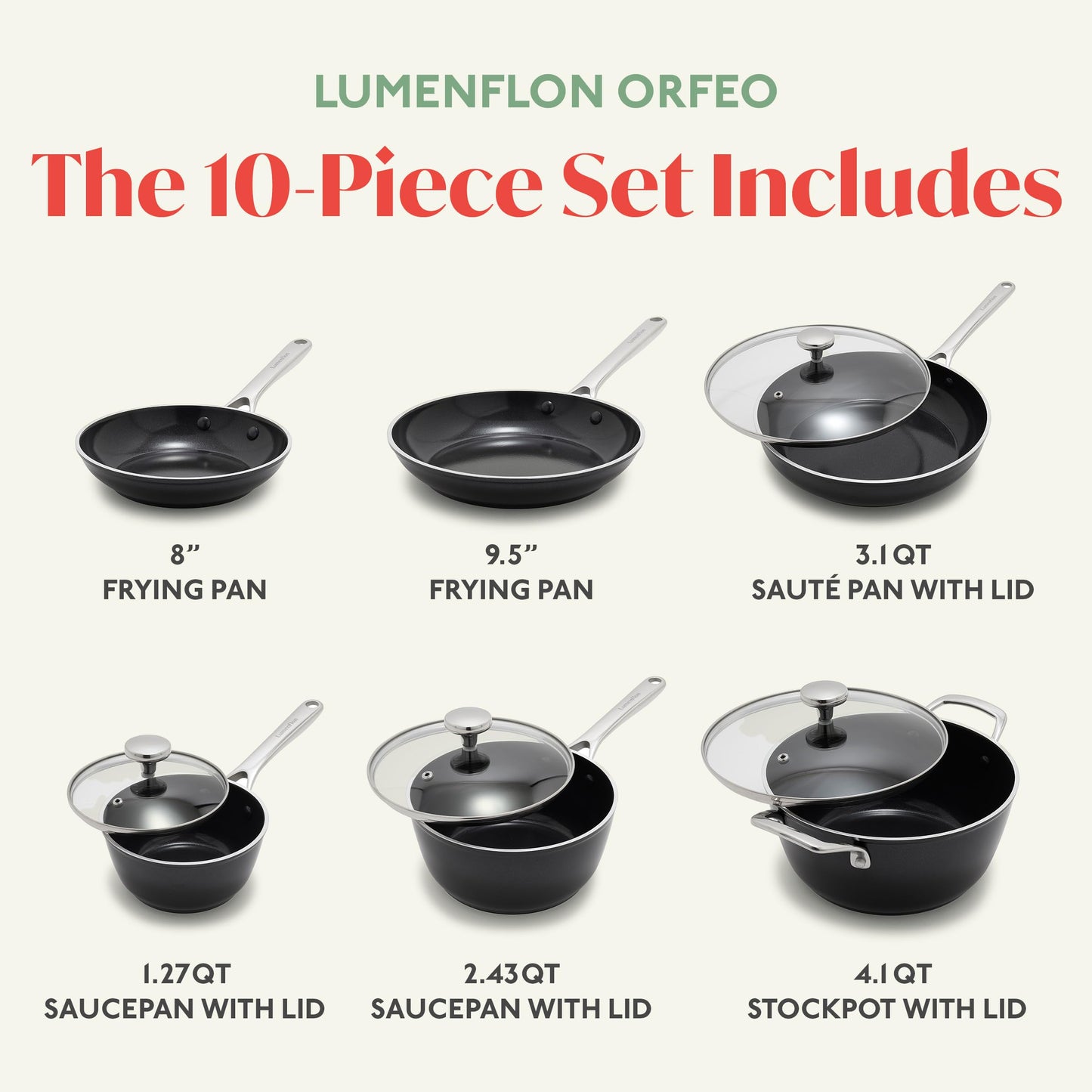 Orfeo 10 Piece Nonstick Cookware Set (10 Piece Cookware Set / Black)