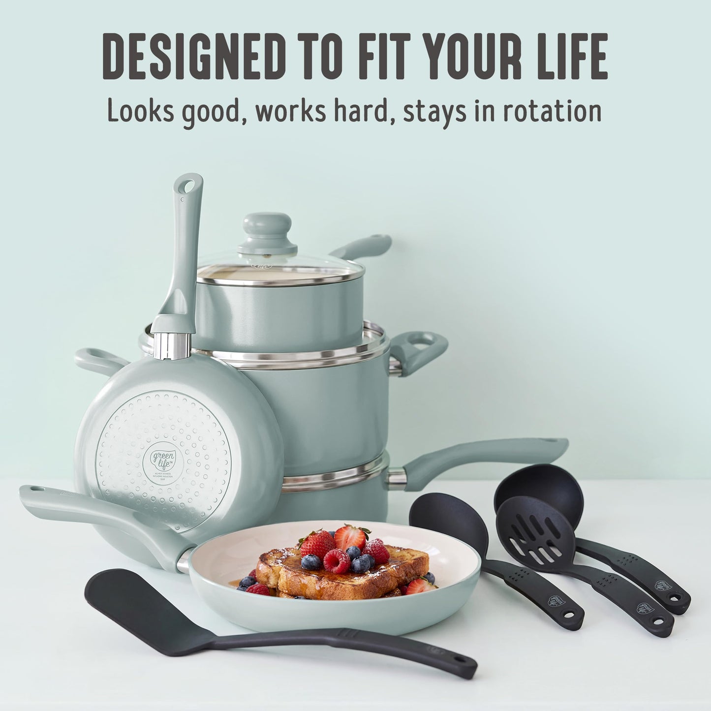 16pc Ceramic Nonstick Pots & Pans Cookware Set (16 Piece Cookware Set / Bloom / Turquoise)