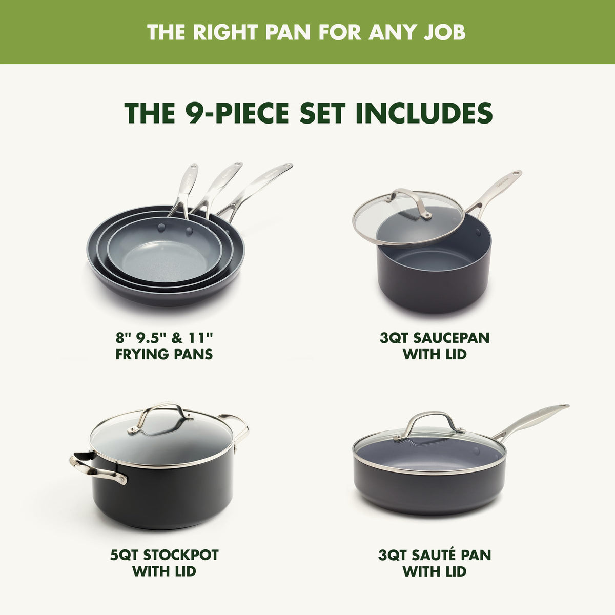 Valencia Pro 9 Piece Cookware Set Ceramic Nonstick Pots & Pans (9 Piece Cookware Set / Gray)