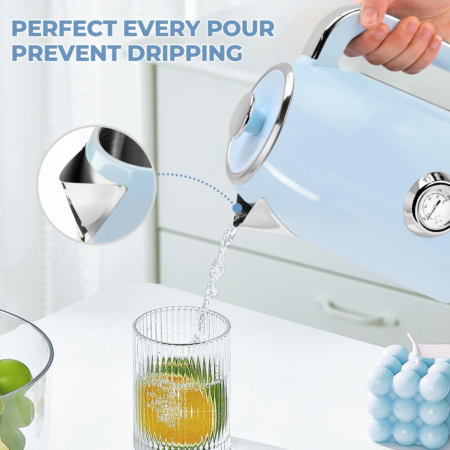 57oz Electric Kettle with Thermometer (Blue)