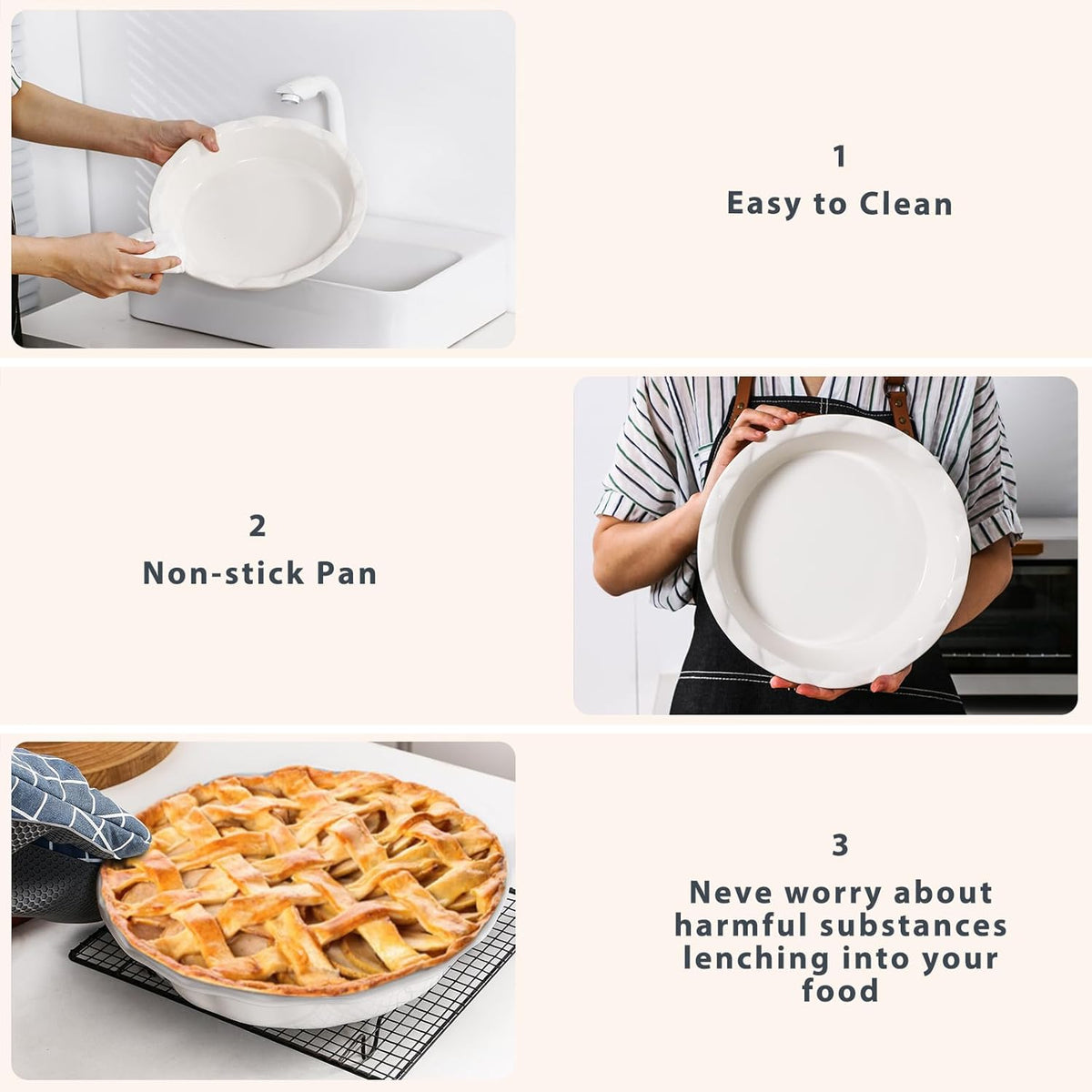 Lareina Ceramic Pie Pans for Baking, 9 Inch Deep dish pie plates with Ruffled Edge for Apple Pie, Durable Pie Dish, Non-Stick, Oven & Dishwasher Safe, Set of 2, White - HomeSpice
