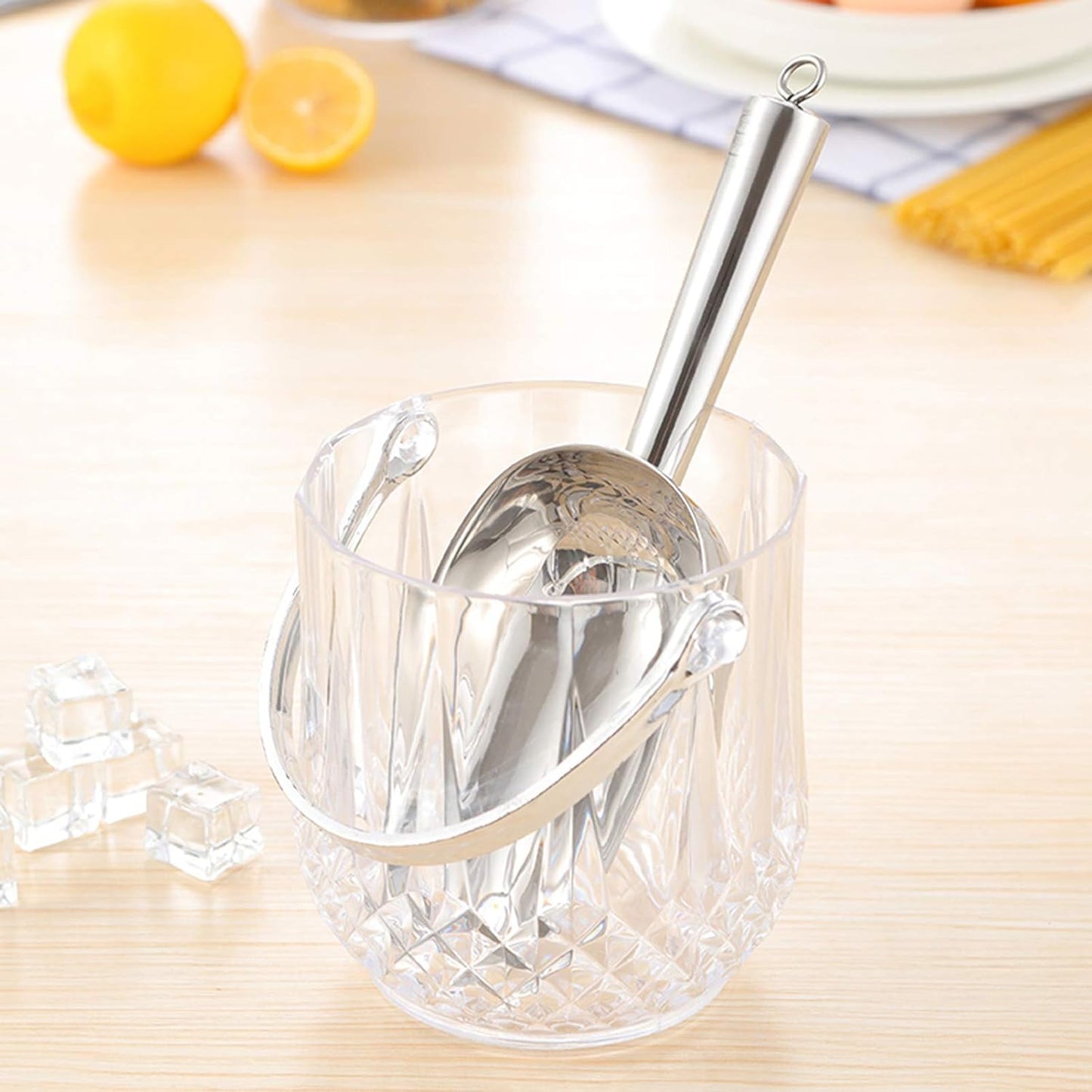 TeamFar 5 oz Ice Scoop, Stainless Steel Canister Ice Candy Scoop for Kitchen Dispenser Buffet Jars, Healthy & Sturdy, Multi-use & Mirror Finish, Dishwasher Safe-2 PCS
