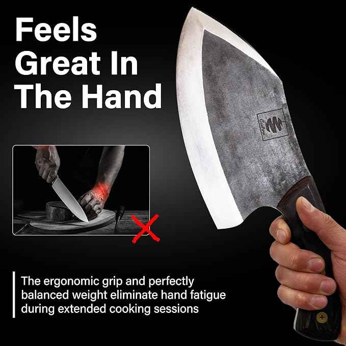 COOLINA Lixy Cleaver Chef Knife, 8.7-in Hand-forged High Manganese Clad Steel, Full Tang Butcher Knife, Razor Sharp Kitchen Knife for Camping, Outdoor Cooking, Slicing, Cutting Meat
