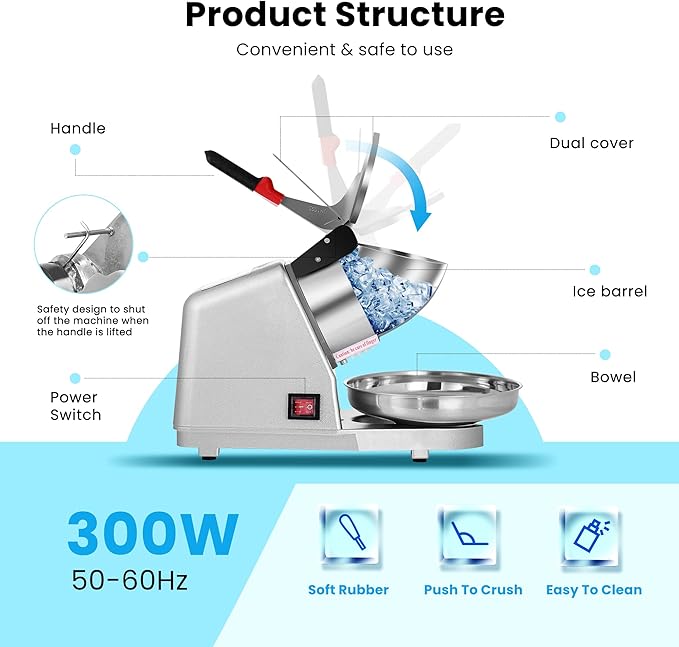 VIVOHOME Electric 4 Blades Ice Crusher Shaver Snow Cone Maker Machine with VIVOHOME 4.75 Quart Stand Mixer, 8 Speed Kitchen Electric Food Mixer