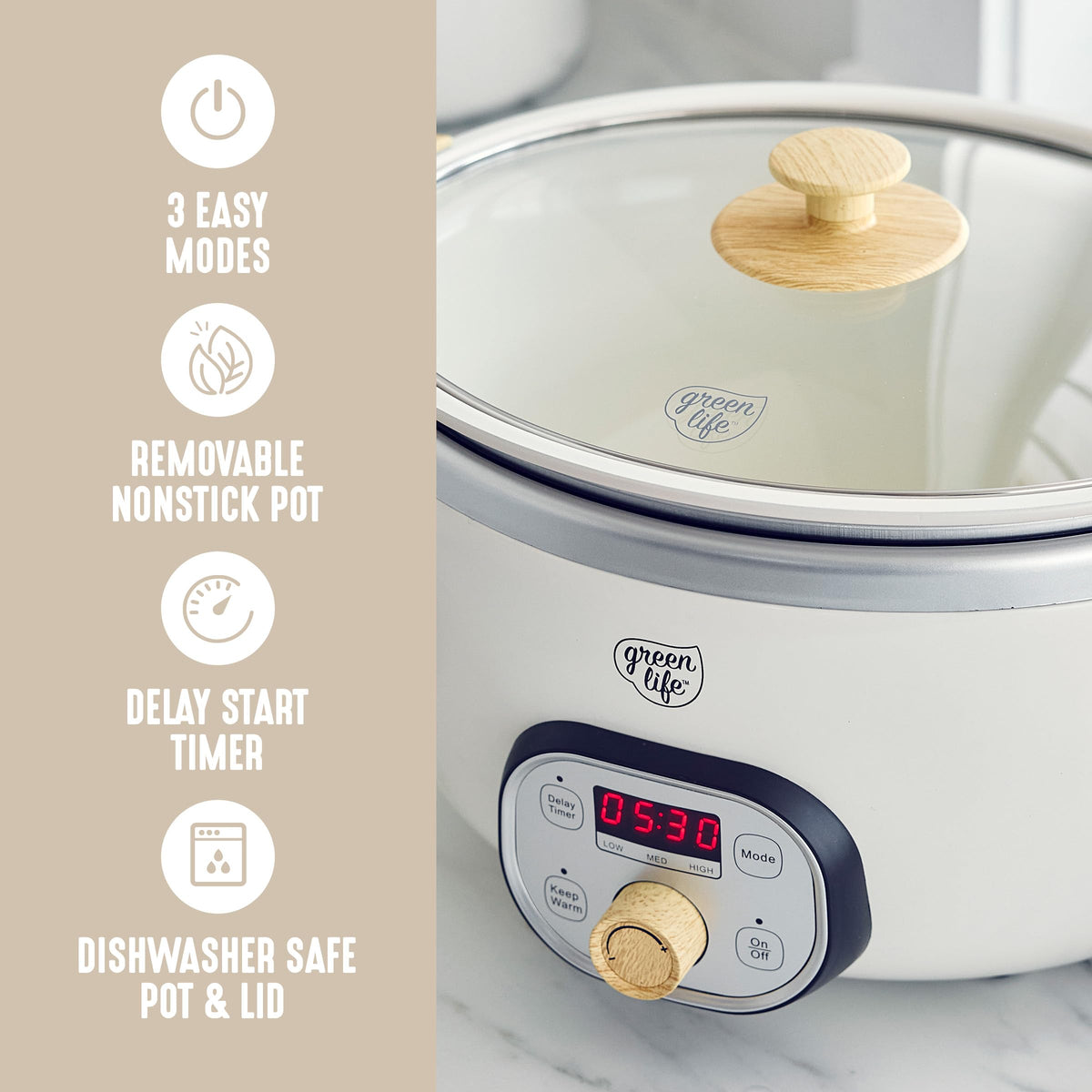 6QT Ceramic Nonstick Slow Cooker (Cream / 6 Quarts)