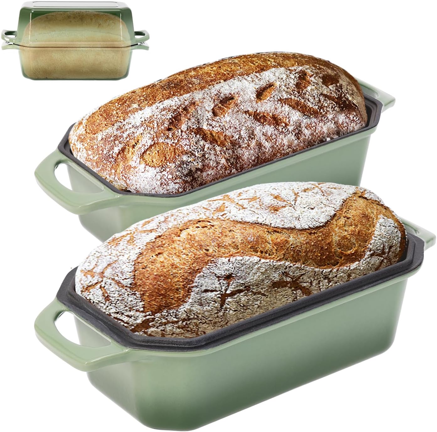 Bread Pan Cast Iron Loaf Pan with Lid 9x5 Inch Bread Loaf Pan for Baking Bread Enameled Cast Iron Sourdough Bread Pan - HomeSpice