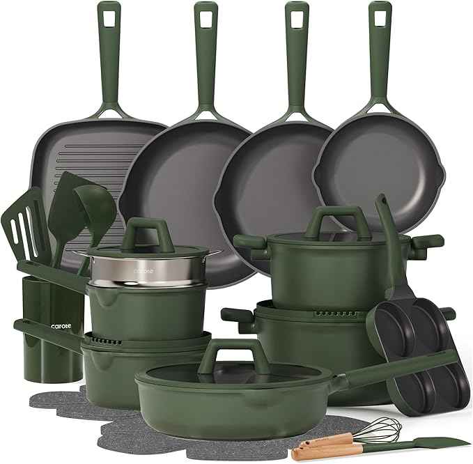 CAROTE 31PCS Pots and Pans Set, Nonstick Cookware Set Kitchen Non Stick Induction Titanium Cookware Non-toxic Granite Cooking set, PFOA Free