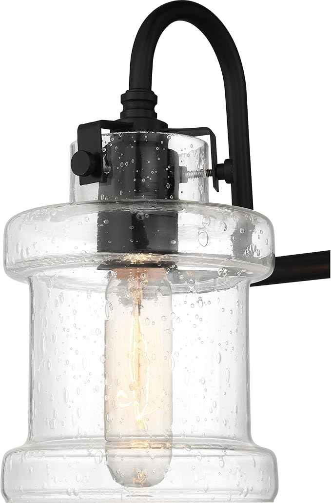 Quoizel Danbury Bath Vanity Lights, 24 Inch 3-Light Earth Black Vintage-Inspired Bathroom Lighting Fixtures Over Mirror, 100W, Clear Seedy Glass, Wall Mount Light for Bathrooms, Kitchen or Hallway