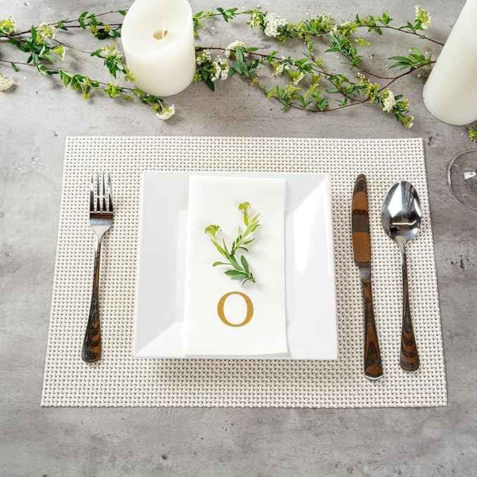 Luxenap 15.8 X 7.9 Inch Linen-Feel Guest Towels, 2000 Lettered Hand Towels - Gold Letter 'O', Sans Serif Font, White Paper Dinner Napkins, airlaid, For Restrooms And Tables