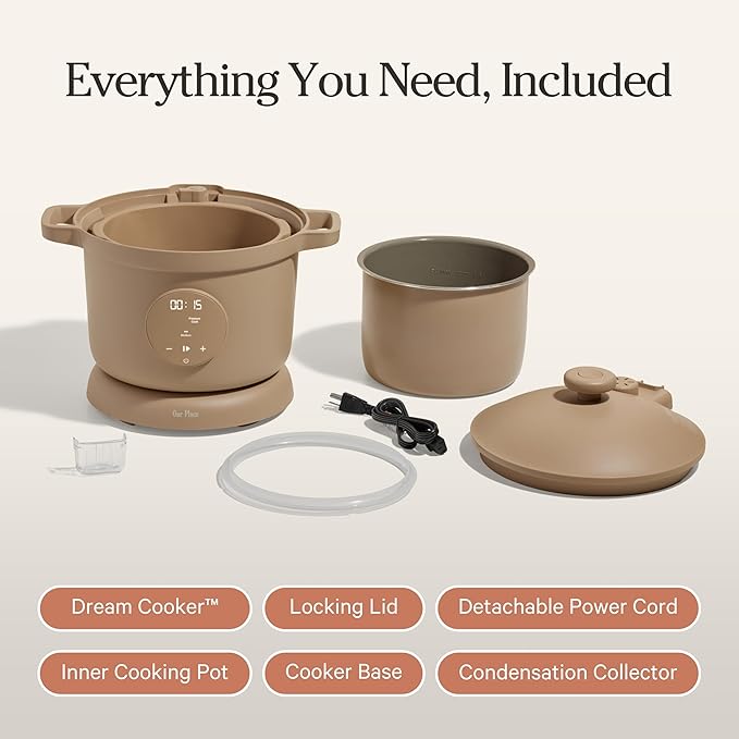 Our Place Dream Cooker | 6 Qt Ceramic Nonstick Multicooker & Pressure Cooker with Touchscreen Controls & Auto Steam Release | 4 Modes: Pressure Cook, Sauté/Sear, Slow Cook & Warm | Steam