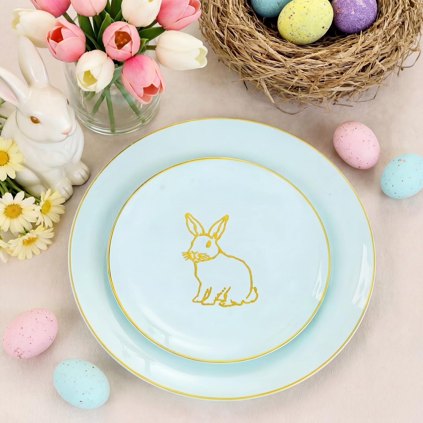 60 Pieces Easter plates with Gold Bunny (Bunny / 60)