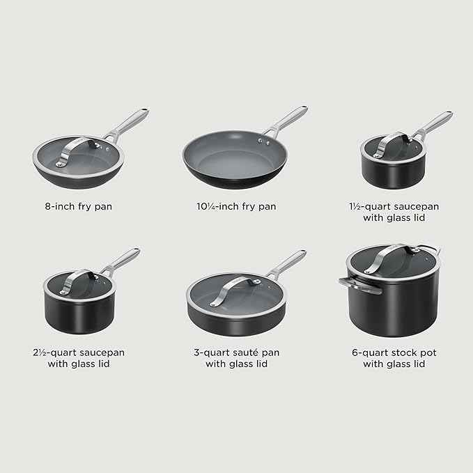 Ninja Ceramic Pro 11-Piece Cookware Set, Non-Stick Pots & Pans Set with Glass Lids, Nontoxic, PTFE Free, Ceramic Coated, Oven Safe, All Stovetops & Induction Compatible, Black, CW39011BK