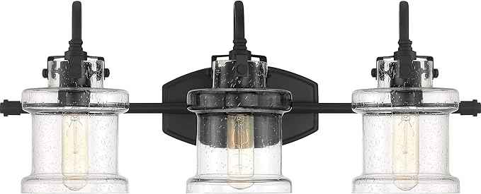 Quoizel Danbury Bath Vanity Lights, 24 Inch 3-Light Earth Black Vintage-Inspired Bathroom Lighting Fixtures Over Mirror, 100W, Clear Seedy Glass, Wall Mount Light for Bathrooms, Kitchen or Hallway