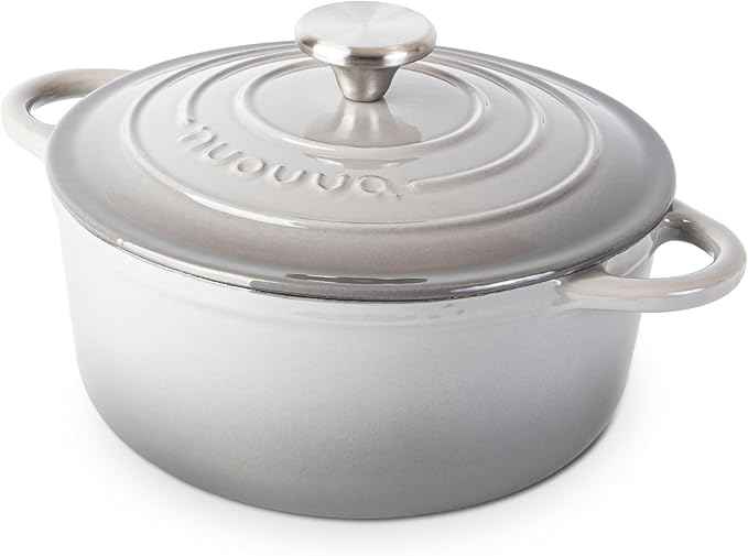 Cast Iron Dutch Oven with Lid – Non-Stick Ovenproof Enamelled Casserole Pot – Sturdy Dutch Oven Cookware – Grey, 3.1-Quart, 22cm – by Nuovva