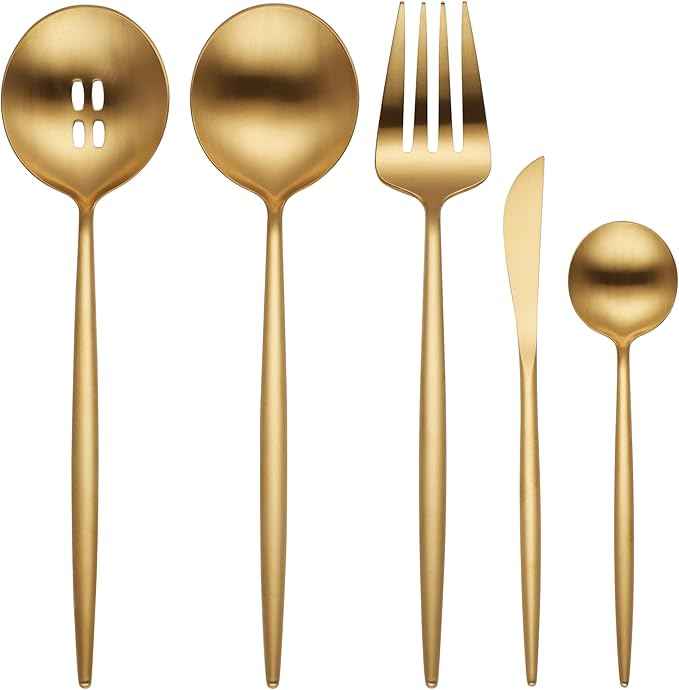 Hampton Forge 894758 Skandia Zephyr Satin Gold 45 Piece Flatware Set, Metallic