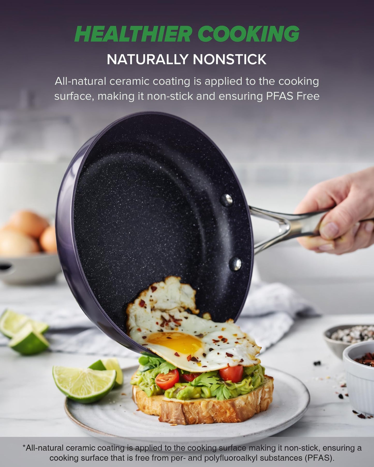 Essential Series 5PC Ceramic Cookware Set PFAS (Eggplant)