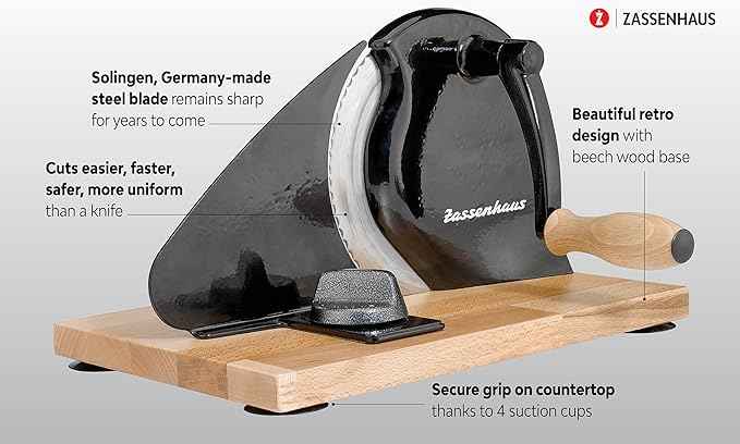 Zassenhaus Original Classic Adjustable Bread Slicer for Uniform Slices - Bread Slicer for Homemade Bread - 18/8 Stainless Steel Blade Sourdough Cutter - Gray, 11.75" x 8"