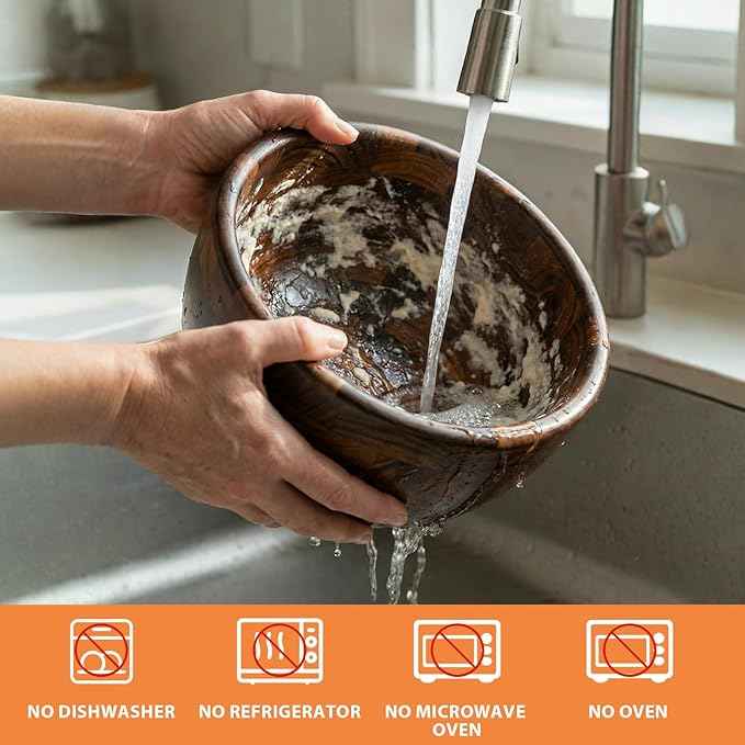 5 Qt Solid Wood Mixing Bowl Compatible with KitchenAid Tilt-Head Stand Mixer, Handcrafted Natural Wooden Bowl for 4.5-5 Qt K45SS KSM75 KSM150, Ideal for Bread Dough & Salads (Dark Brown)