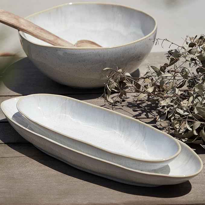 Casafina Ceramic Stoneware 11" x 4.5", 119 oz Serving Bowl - Eivissa Collection, Sand Beige | Microwave & Dishwasher Safe Dinnerware | Food Safe Glazing | Restaurant Quality Serveware