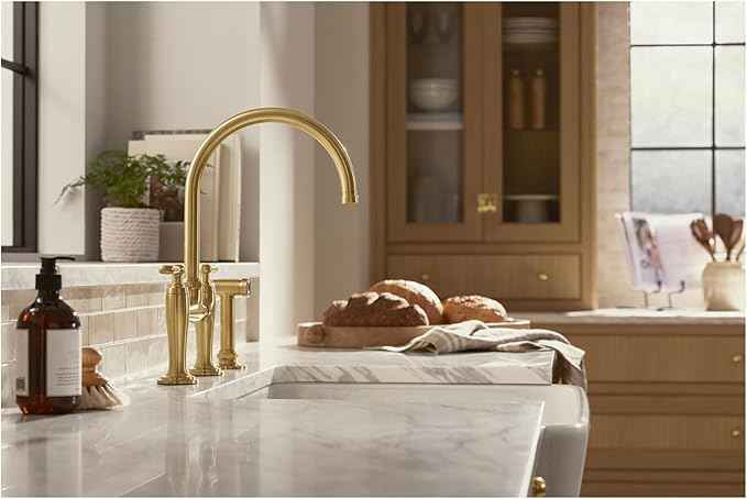 Kohler K28356-2MB Edalyn by Studio McGee 1.5 GPM Widespread Bridge Kitchen Faucet - Includes Side Spray Vibrant Brushed Moderne Brass