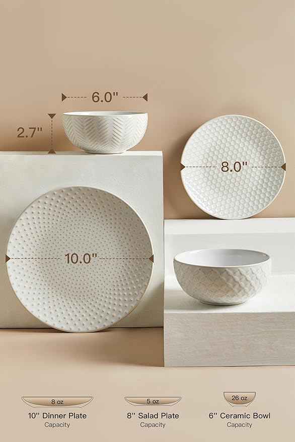 24 Piece Dinnerware Sets for 8, Premium Stoneware Plates and Bowls Sets, Microwave & Dishwasher Safe, Elegant Dishes for Entertaining & Special Occasions – A Stunning Gift for Large Families
