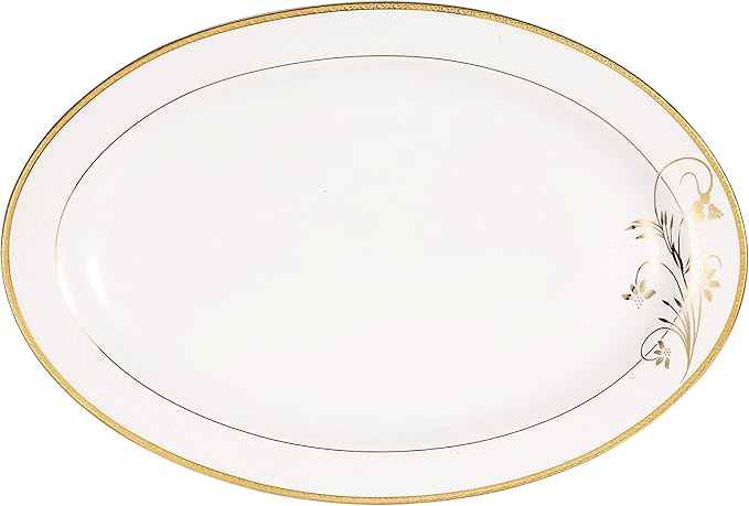 Lorren Home Trends La Luna Bone China 57-Piece 24K Gold Floral Design Dinnerware Set, Service for 8